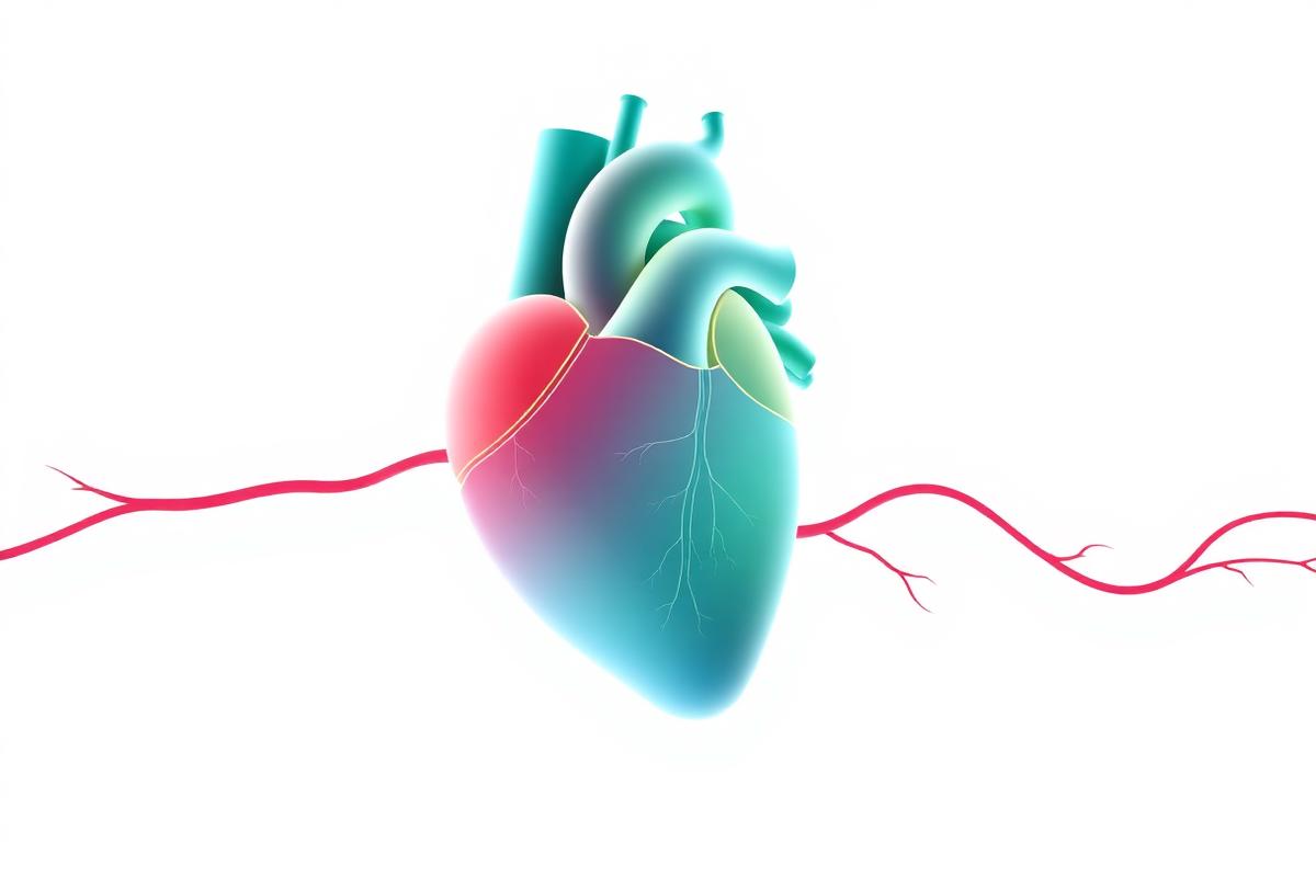 Illustration of a heart and healthy artery showing steady blood flow